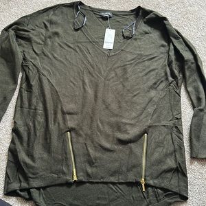 Brand New Bebe olive green sweater with gold zippers